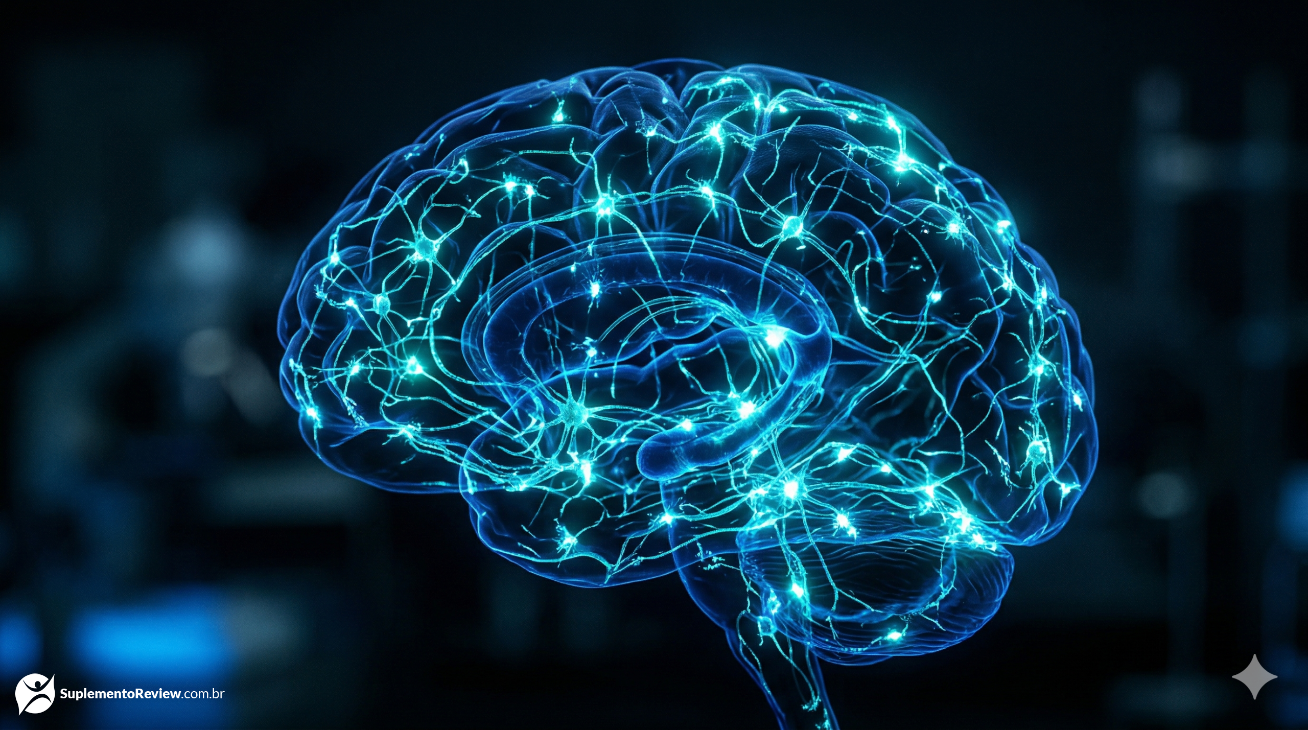 Representação abstrata e luminosa de redes neurais e sinapses no cérebro humano, simbolizando a consolidação da memória e otimização cognitiva avançada.